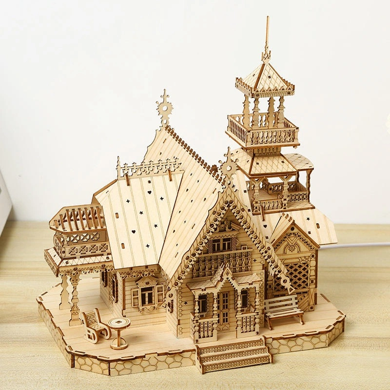 ¡Villa de Ensueño 3D! Puzzle de Madera con Luz: Manualidades DIY para Niños. ¡Diversión Educativa Garantizada!