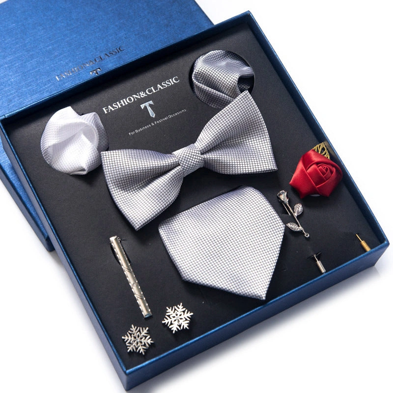 Juego de 8 piezas para hombre: Corbata, pañuelo, alfiler, gemelos. Elegancia lista para regalar, LB207.